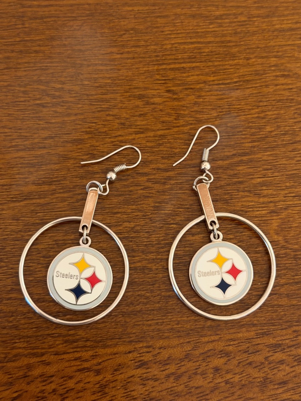 Pittsburgh Steelers Silver Hoop Earrings NFL Logo Dangle Charm